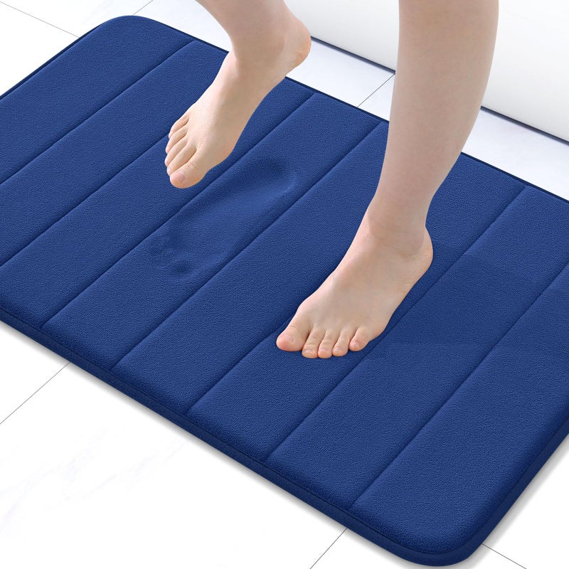 Buganda Memory Foam Bath Mat, 24" x 16", Ultra Soft and Non-Slip Bathroom Rugs, Water Absorbent and Machine Washable Bath Rug for Bathroom, Shower, and Tub, Navy Blue - Image 1